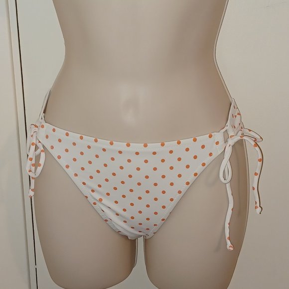 Victoria' Secret Double Tie Bikini Bottom Medium NWOT White Orange Polka Dots - Picture 13 of 14